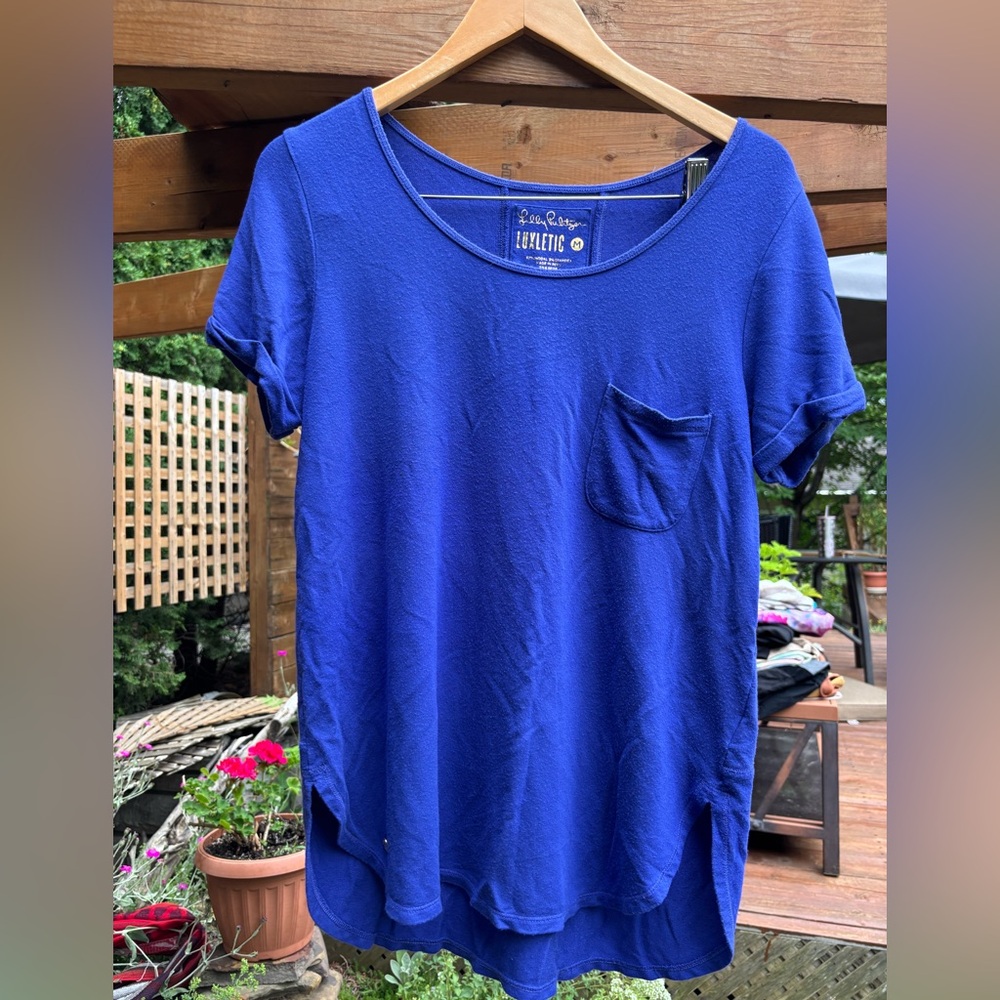 Lilly Pulitzer Blue Relaxed High Low T-Shirt, luxletic, navy blue soft tee shirt